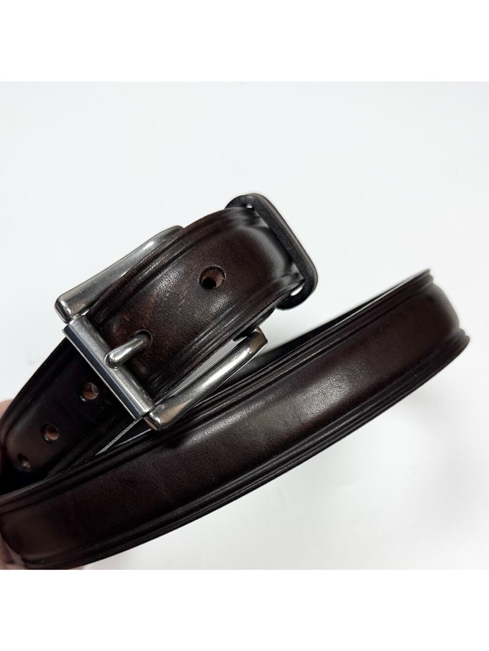 Dennis Knight Maker Men’s Leather Dark Brown Silver Buckle Made in USA Belt 36”